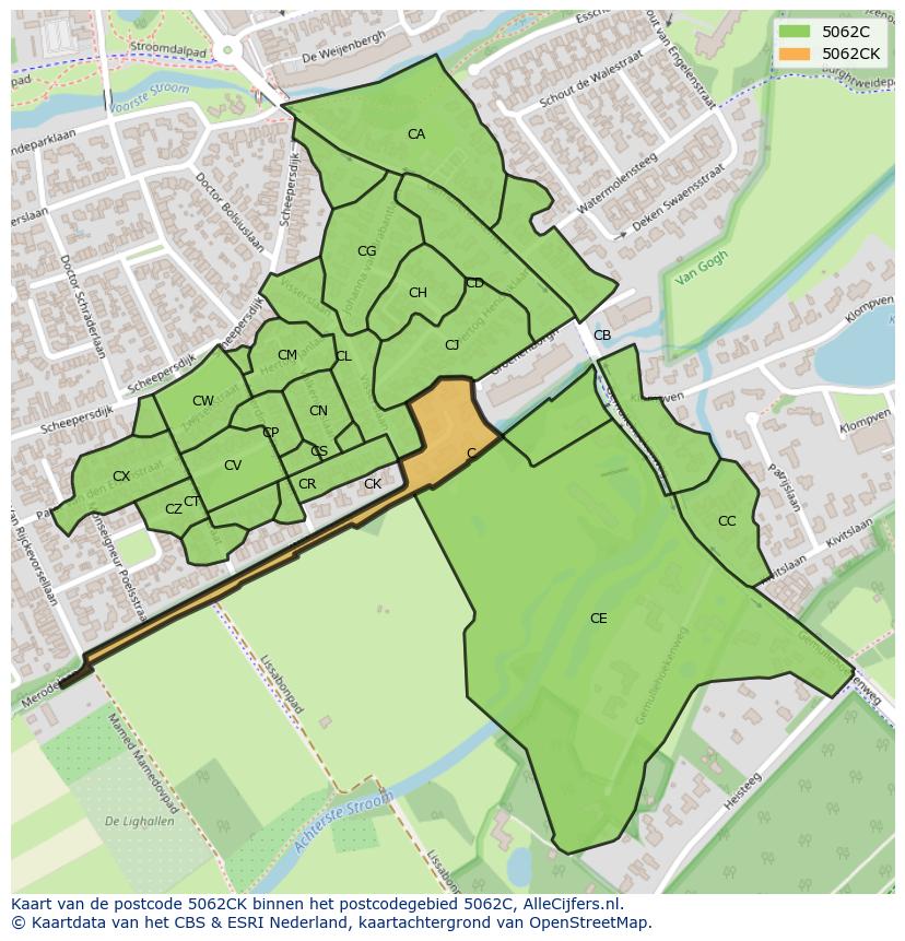 Afbeelding van het postcodegebied 5062 CK op de kaart.