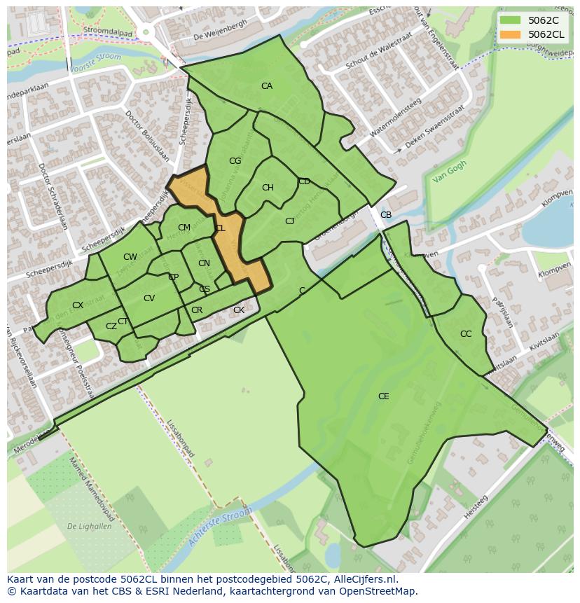 Afbeelding van het postcodegebied 5062 CL op de kaart.