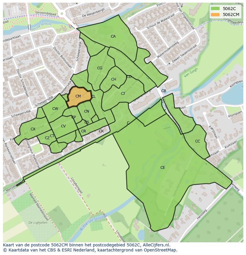Afbeelding van het postcodegebied 5062 CM op de kaart.