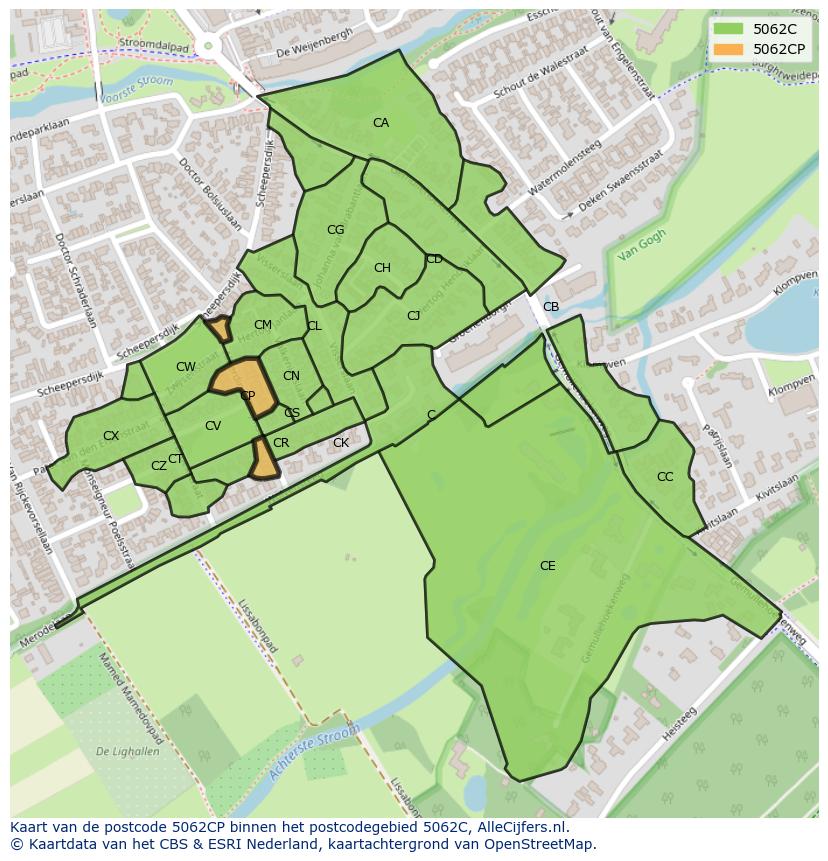 Afbeelding van het postcodegebied 5062 CP op de kaart.