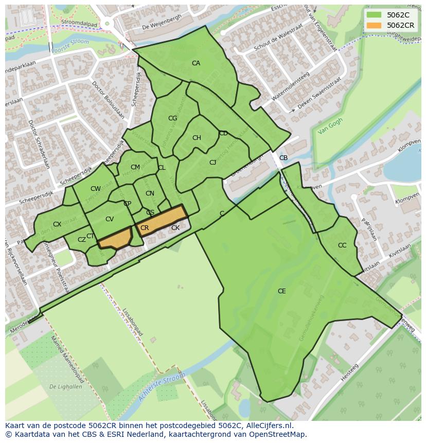 Afbeelding van het postcodegebied 5062 CR op de kaart.