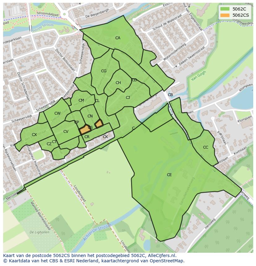 Afbeelding van het postcodegebied 5062 CS op de kaart.