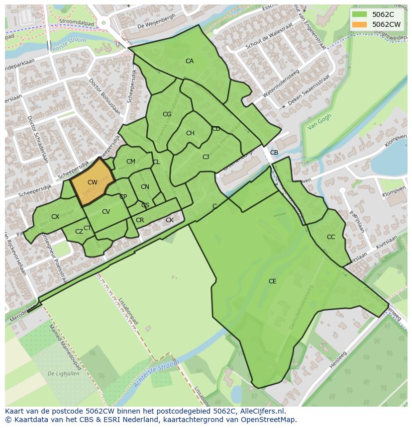 Afbeelding van het postcodegebied 5062 CW op de kaart.