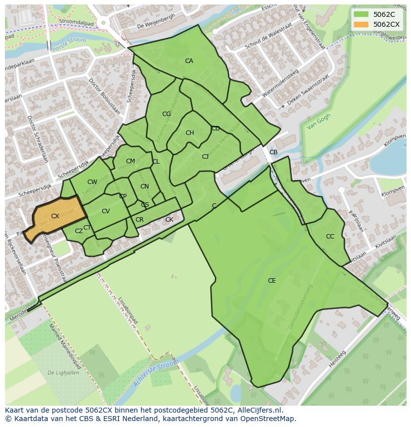 Afbeelding van het postcodegebied 5062 CX op de kaart.