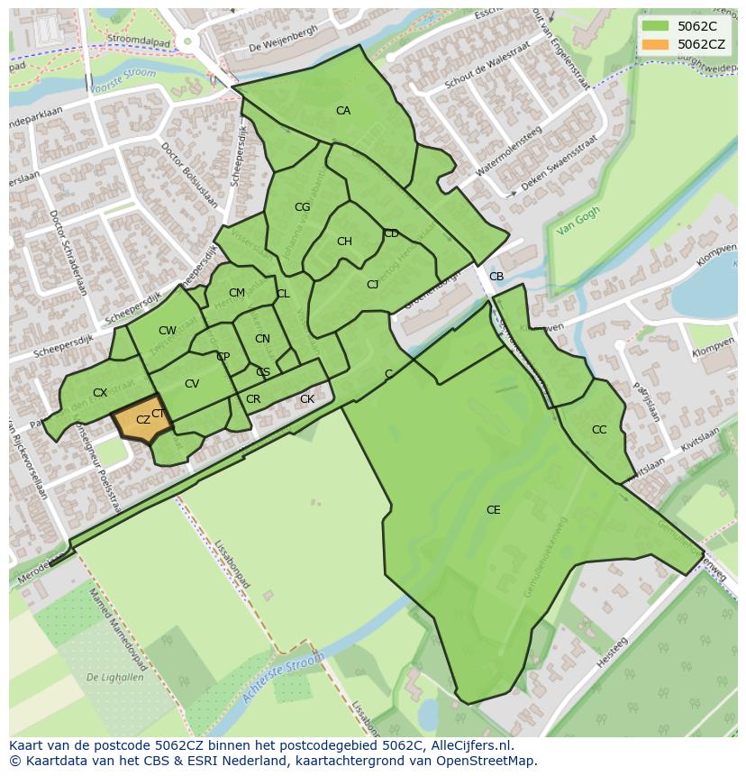 Afbeelding van het postcodegebied 5062 CZ op de kaart.