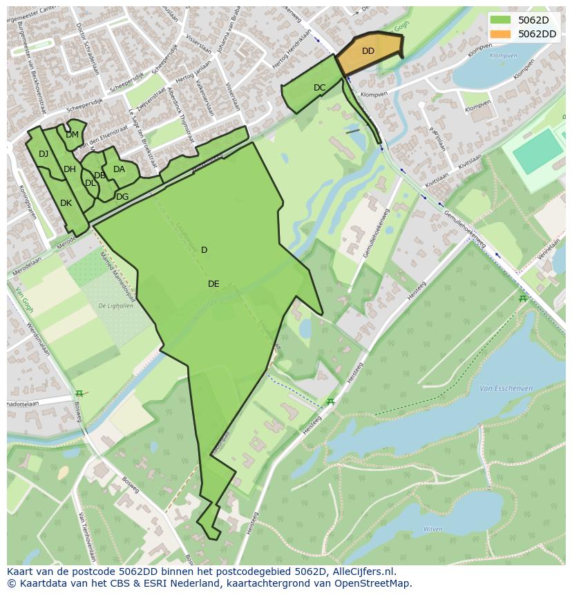 Afbeelding van het postcodegebied 5062 DD op de kaart.