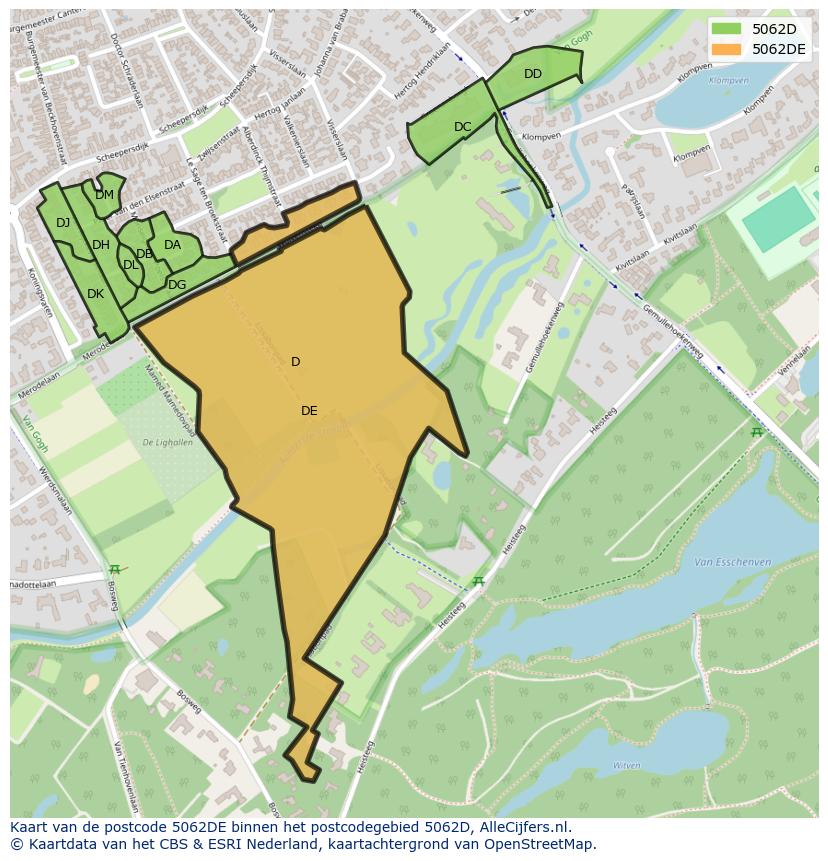 Afbeelding van het postcodegebied 5062 DE op de kaart.
