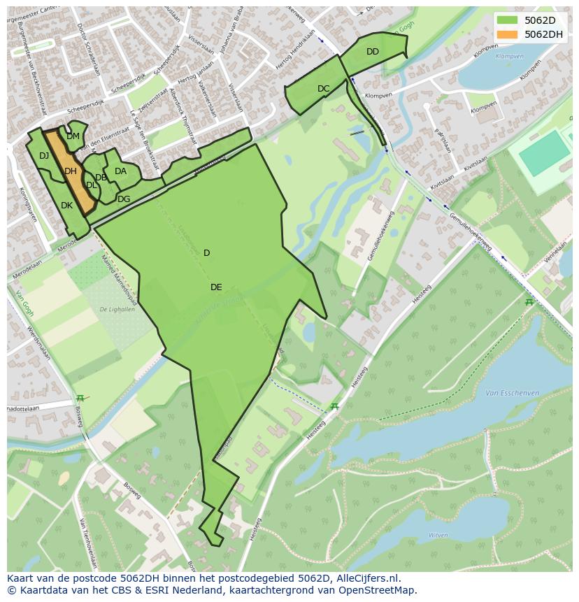 Afbeelding van het postcodegebied 5062 DH op de kaart.