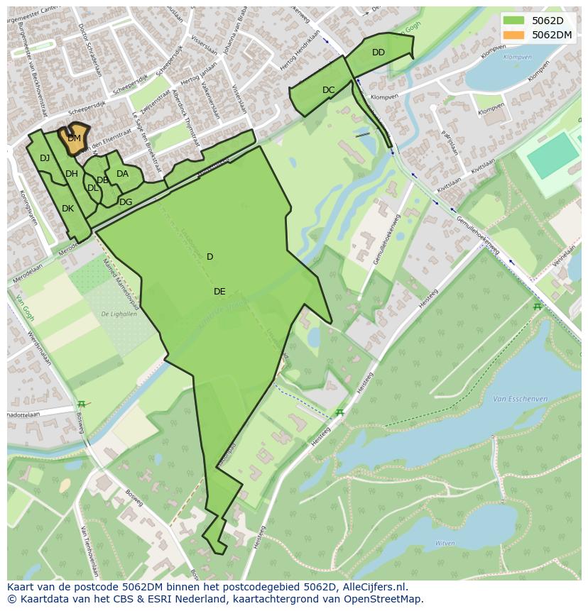 Afbeelding van het postcodegebied 5062 DM op de kaart.