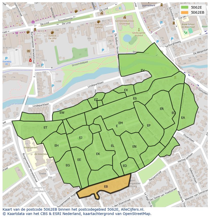 Afbeelding van het postcodegebied 5062 EB op de kaart.