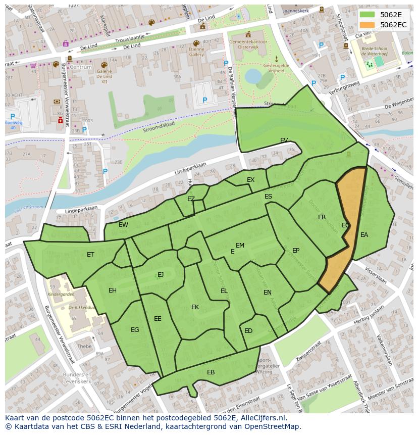 Afbeelding van het postcodegebied 5062 EC op de kaart.