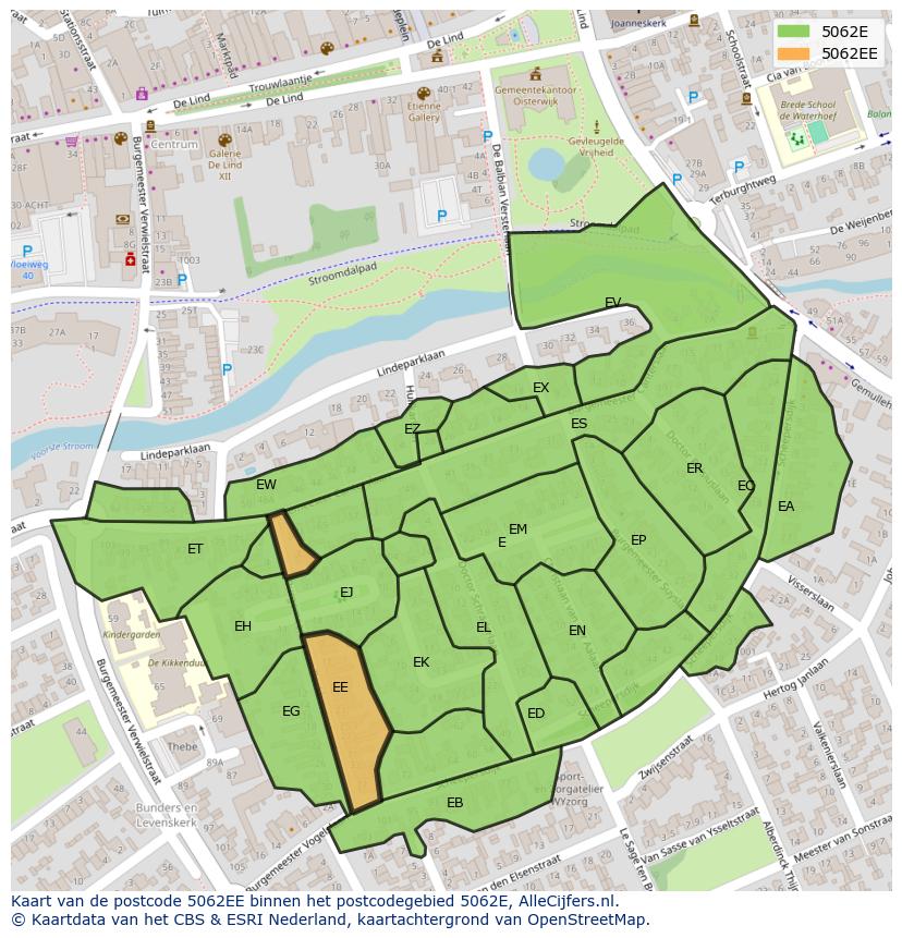 Afbeelding van het postcodegebied 5062 EE op de kaart.
