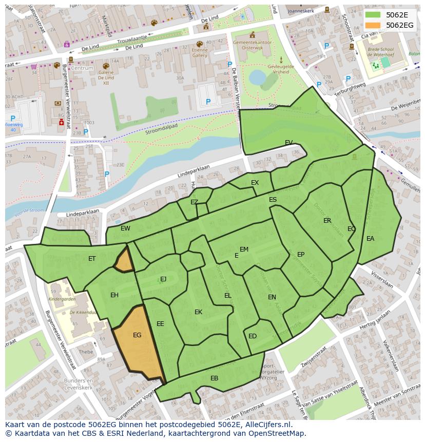 Afbeelding van het postcodegebied 5062 EG op de kaart.