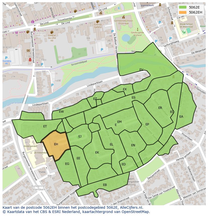 Afbeelding van het postcodegebied 5062 EH op de kaart.