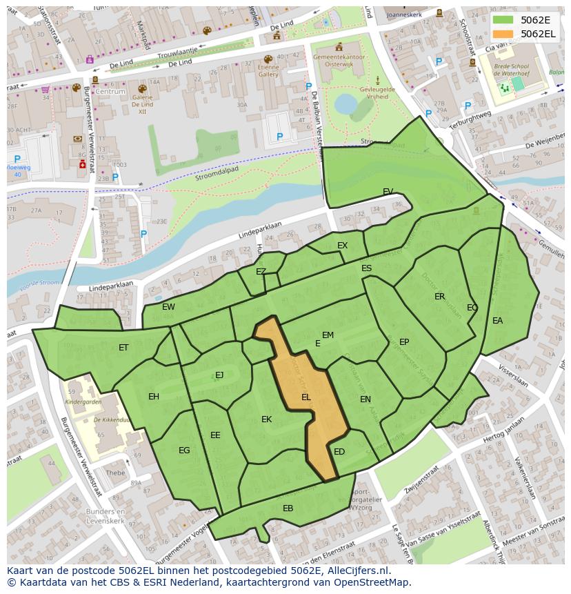 Afbeelding van het postcodegebied 5062 EL op de kaart.