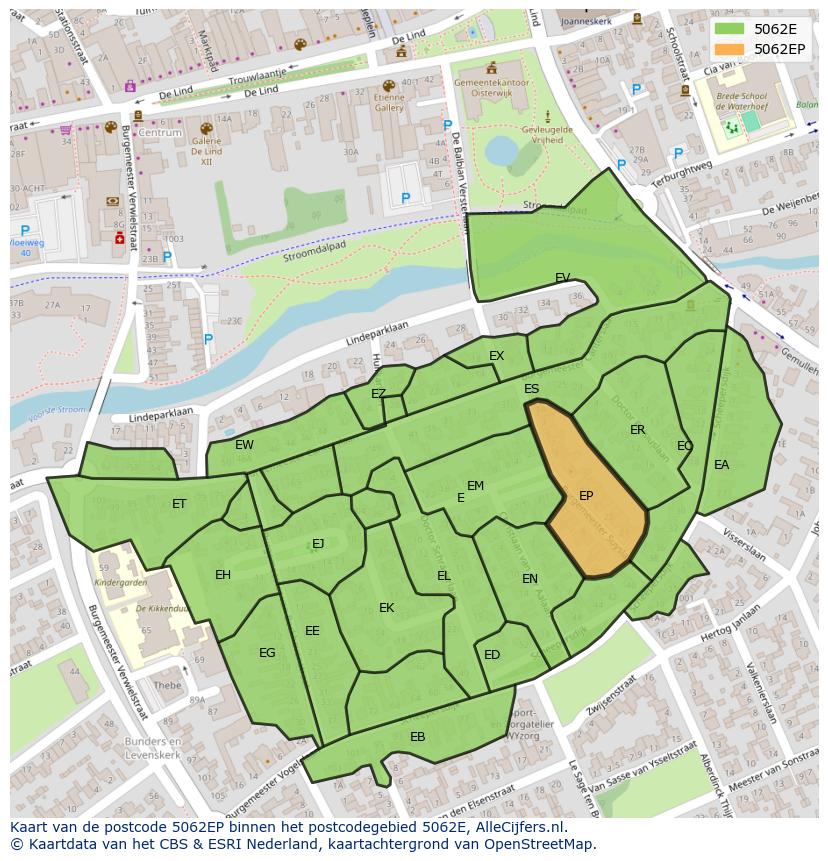 Afbeelding van het postcodegebied 5062 EP op de kaart.