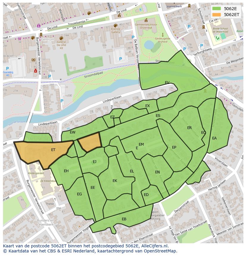 Afbeelding van het postcodegebied 5062 ET op de kaart.