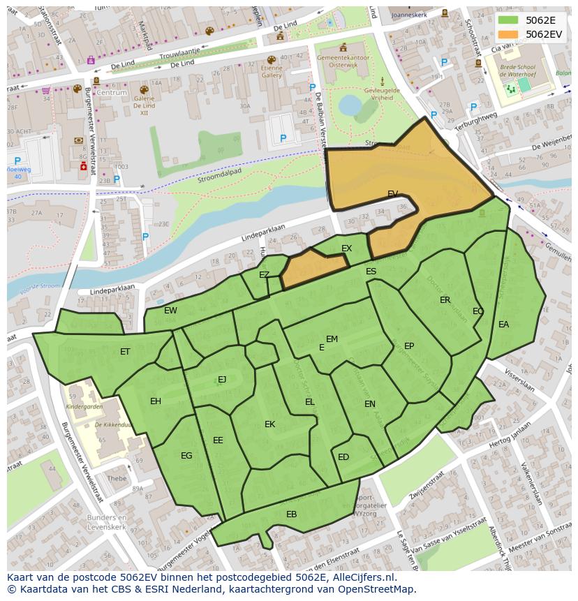Afbeelding van het postcodegebied 5062 EV op de kaart.