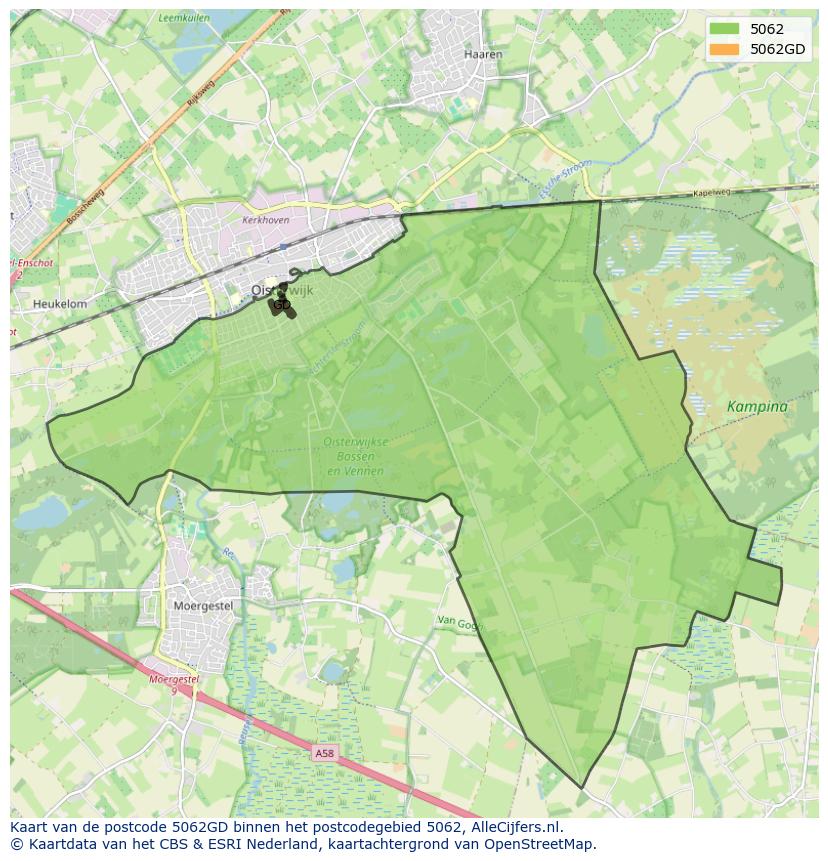 Afbeelding van het postcodegebied 5062 GD op de kaart.