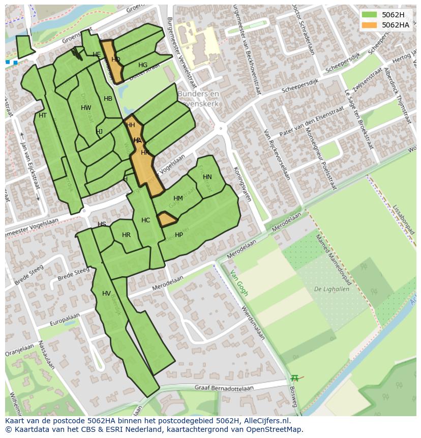 Afbeelding van het postcodegebied 5062 HA op de kaart.