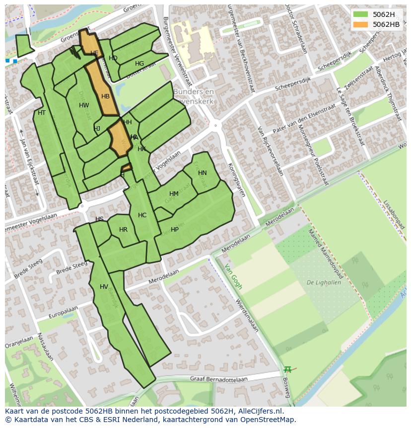 Afbeelding van het postcodegebied 5062 HB op de kaart.