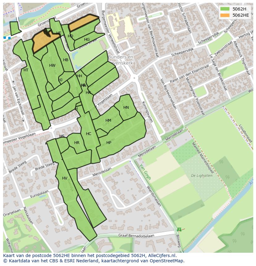 Afbeelding van het postcodegebied 5062 HE op de kaart.