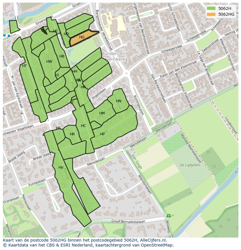 Afbeelding van het postcodegebied 5062 HG op de kaart.