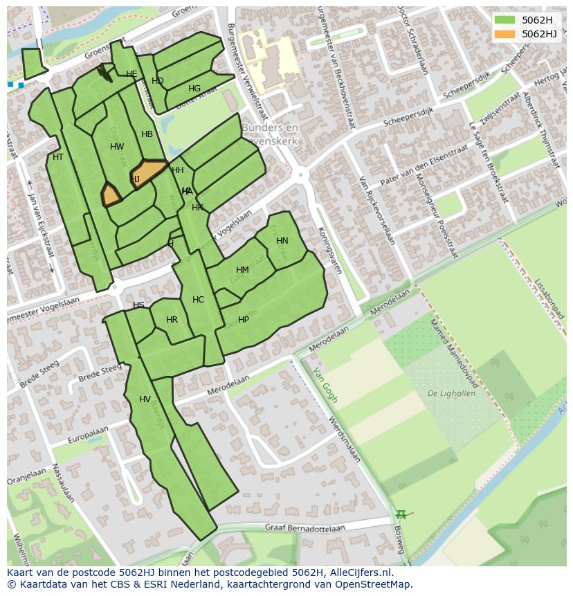 Afbeelding van het postcodegebied 5062 HJ op de kaart.