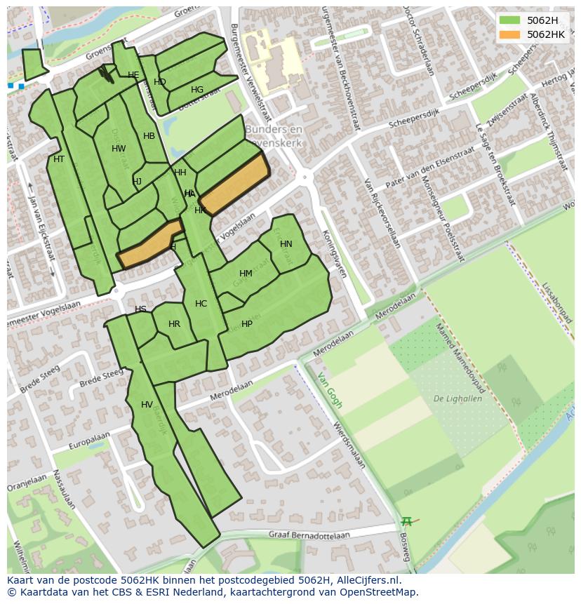 Afbeelding van het postcodegebied 5062 HK op de kaart.