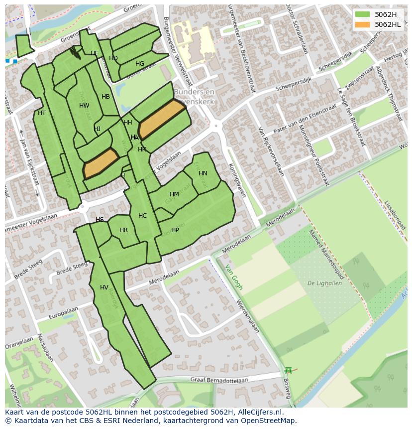 Afbeelding van het postcodegebied 5062 HL op de kaart.