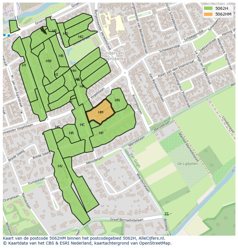 Afbeelding van het postcodegebied 5062 HM op de kaart.