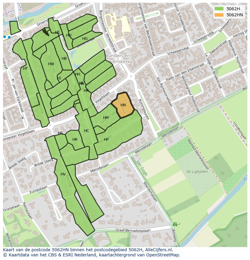 Afbeelding van het postcodegebied 5062 HN op de kaart.