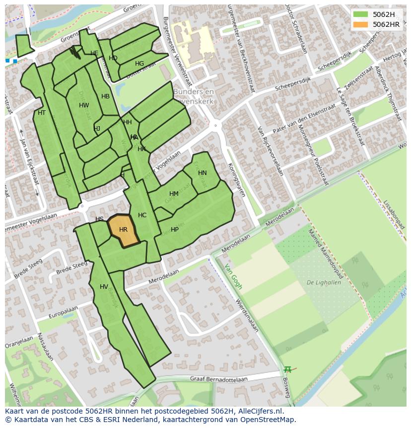 Afbeelding van het postcodegebied 5062 HR op de kaart.