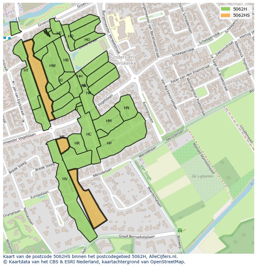 Afbeelding van het postcodegebied 5062 HS op de kaart.
