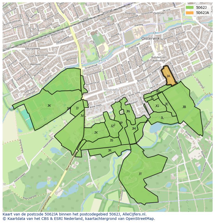 Afbeelding van het postcodegebied 5062 JA op de kaart.