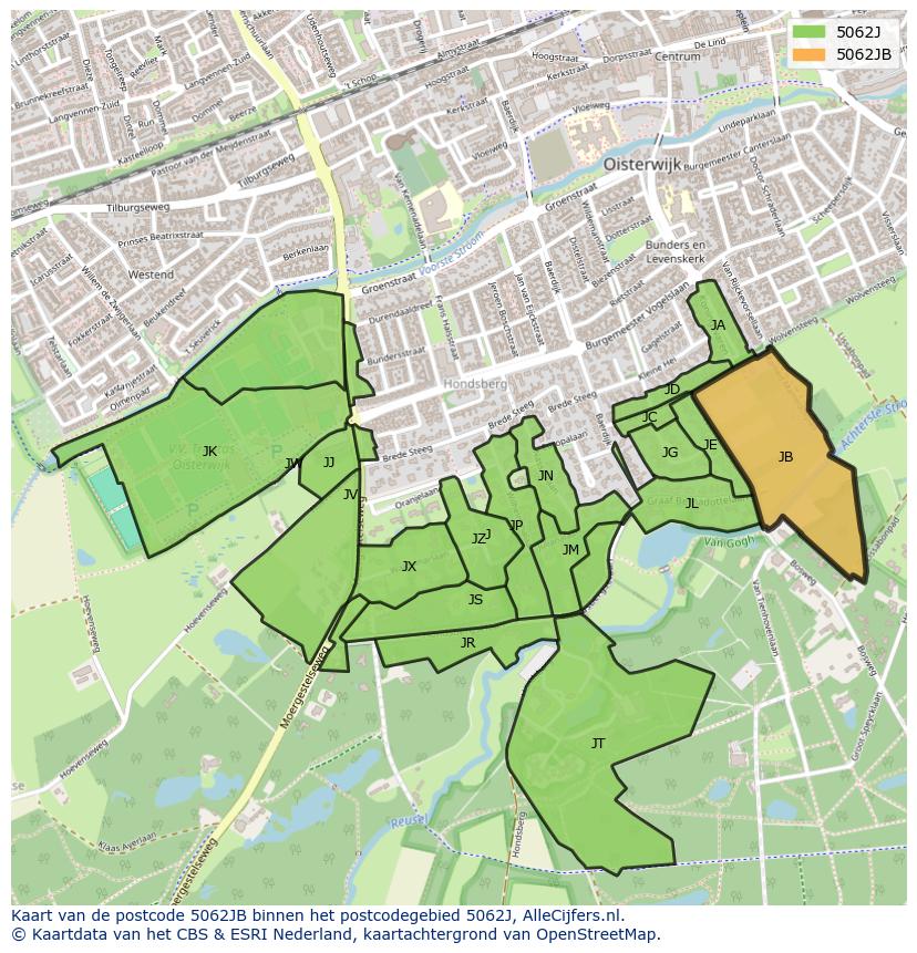 Afbeelding van het postcodegebied 5062 JB op de kaart.