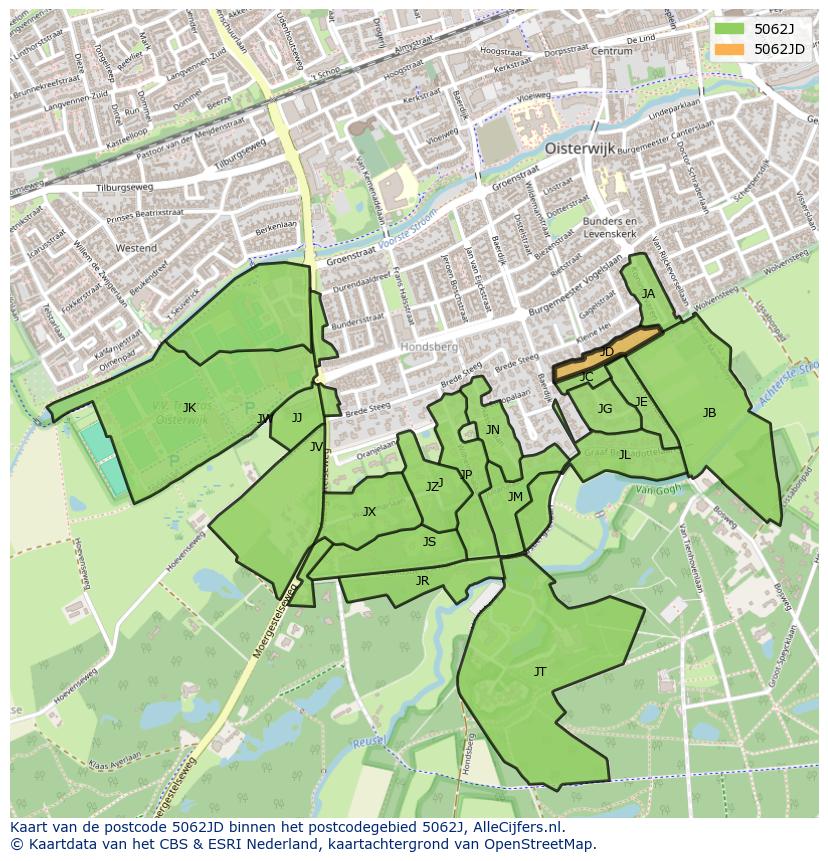 Afbeelding van het postcodegebied 5062 JD op de kaart.