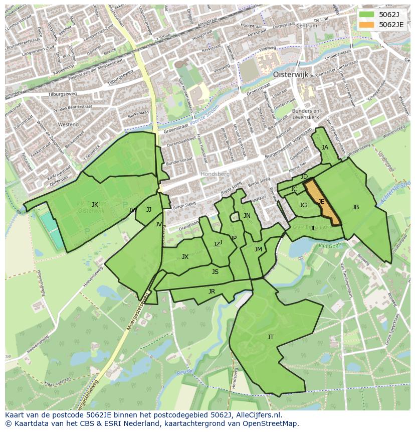 Afbeelding van het postcodegebied 5062 JE op de kaart.
