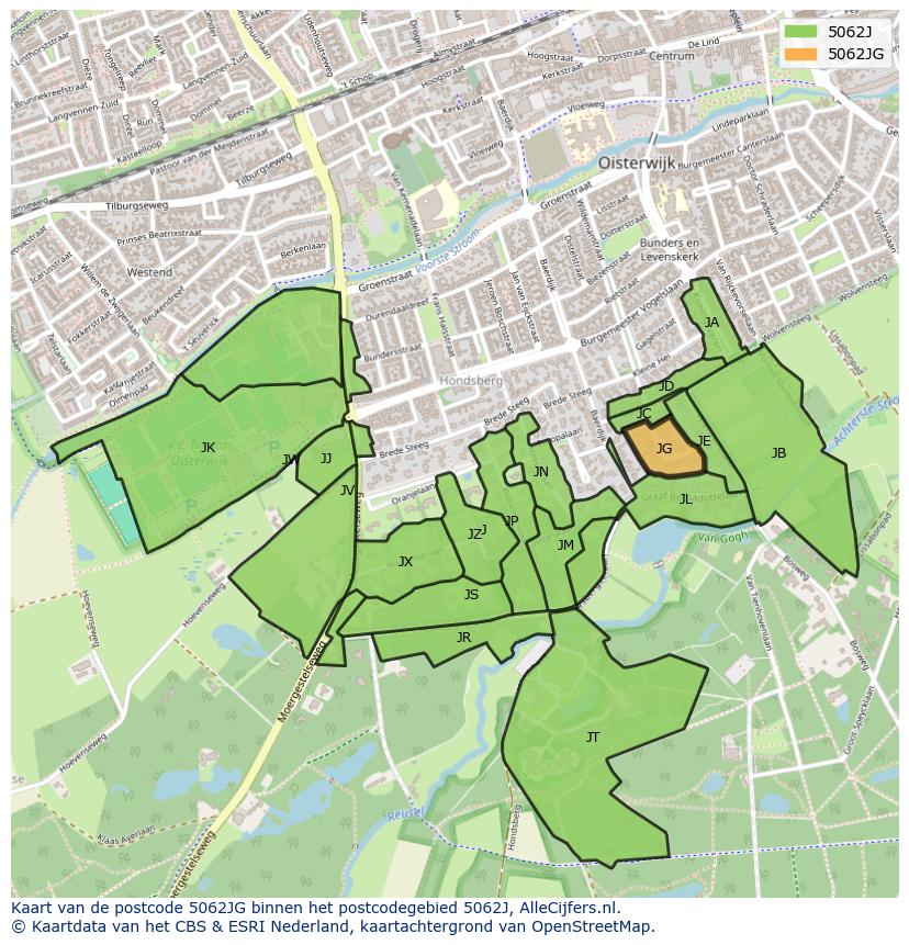 Afbeelding van het postcodegebied 5062 JG op de kaart.