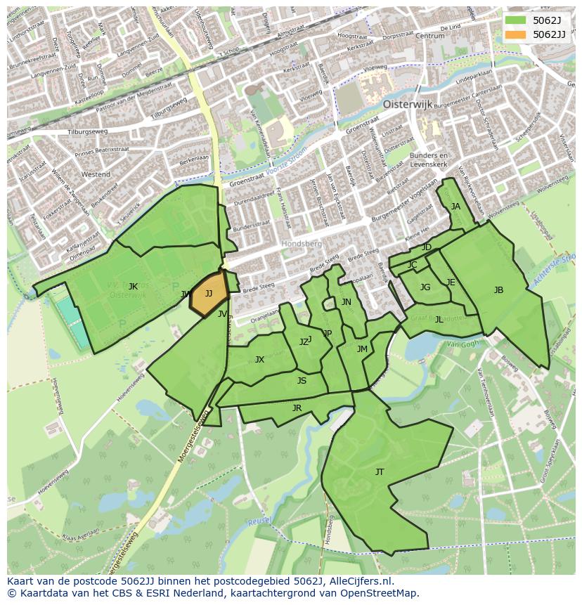 Afbeelding van het postcodegebied 5062 JJ op de kaart.