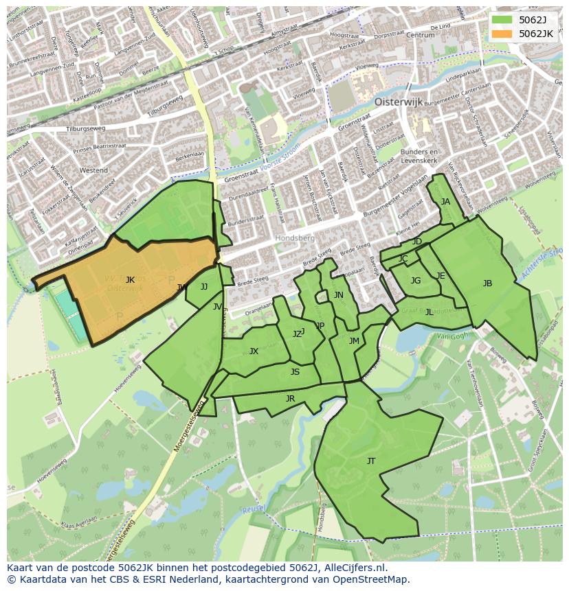 Afbeelding van het postcodegebied 5062 JK op de kaart.