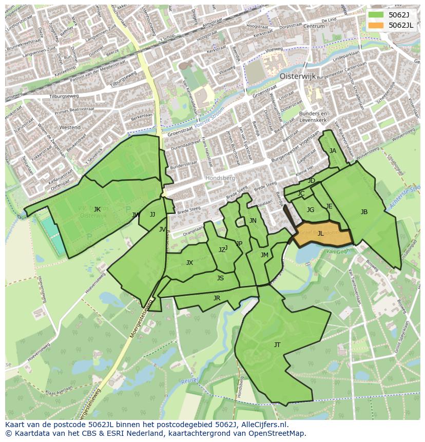 Afbeelding van het postcodegebied 5062 JL op de kaart.