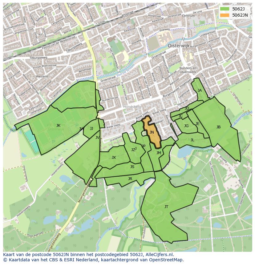 Afbeelding van het postcodegebied 5062 JN op de kaart.