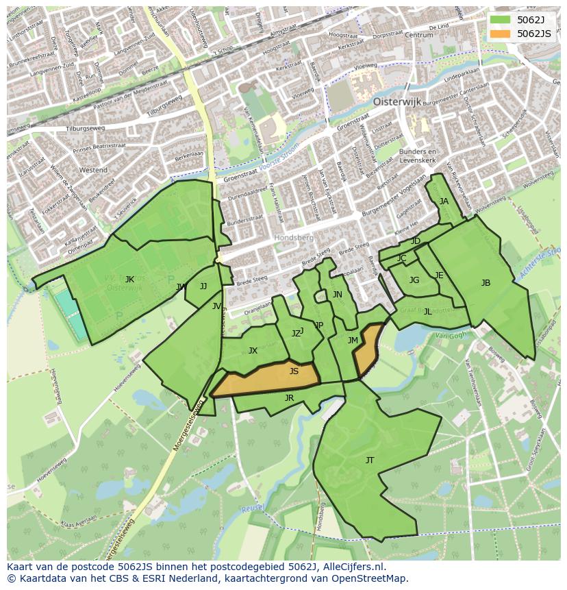 Afbeelding van het postcodegebied 5062 JS op de kaart.