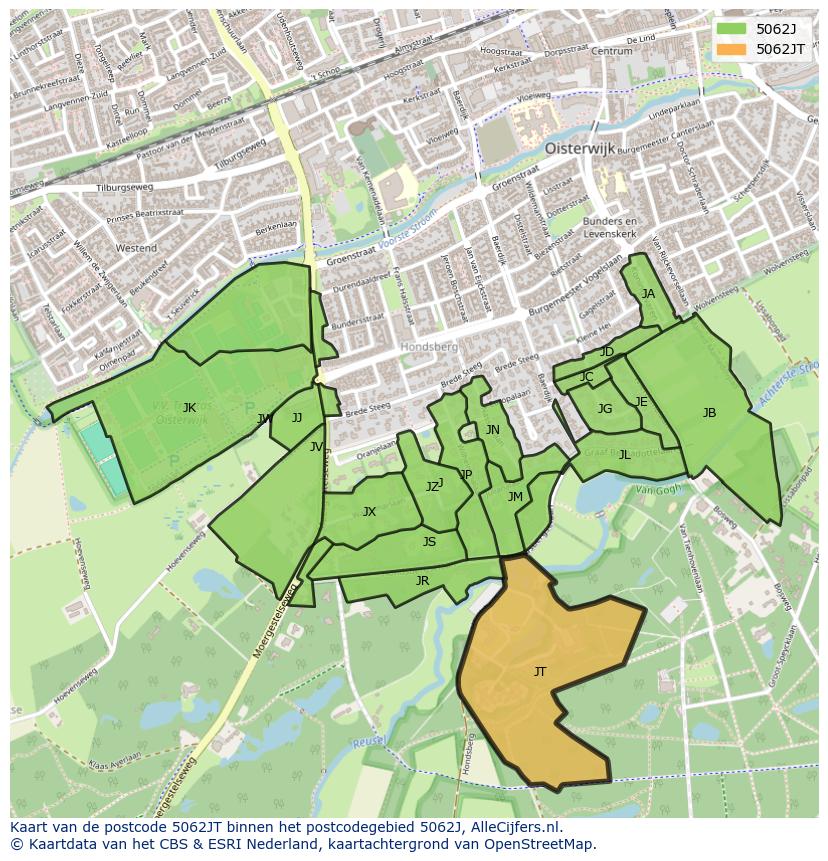 Afbeelding van het postcodegebied 5062 JT op de kaart.