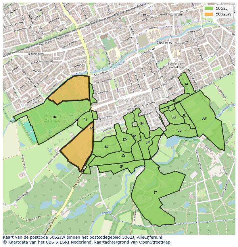 Afbeelding van het postcodegebied 5062 JW op de kaart.
