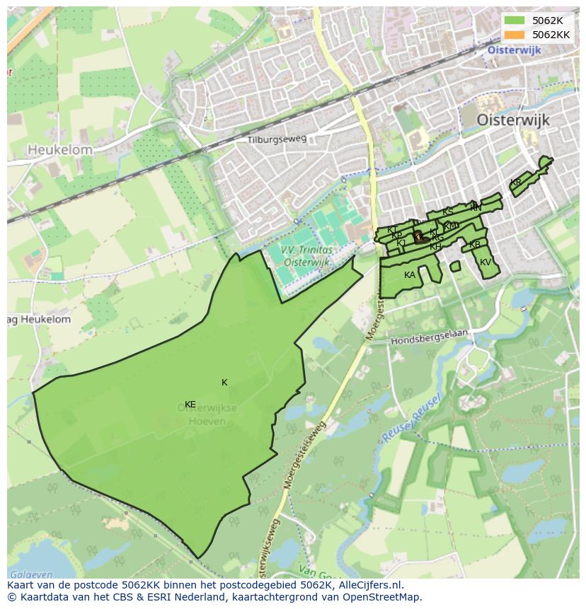 Afbeelding van het postcodegebied 5062 KK op de kaart.
