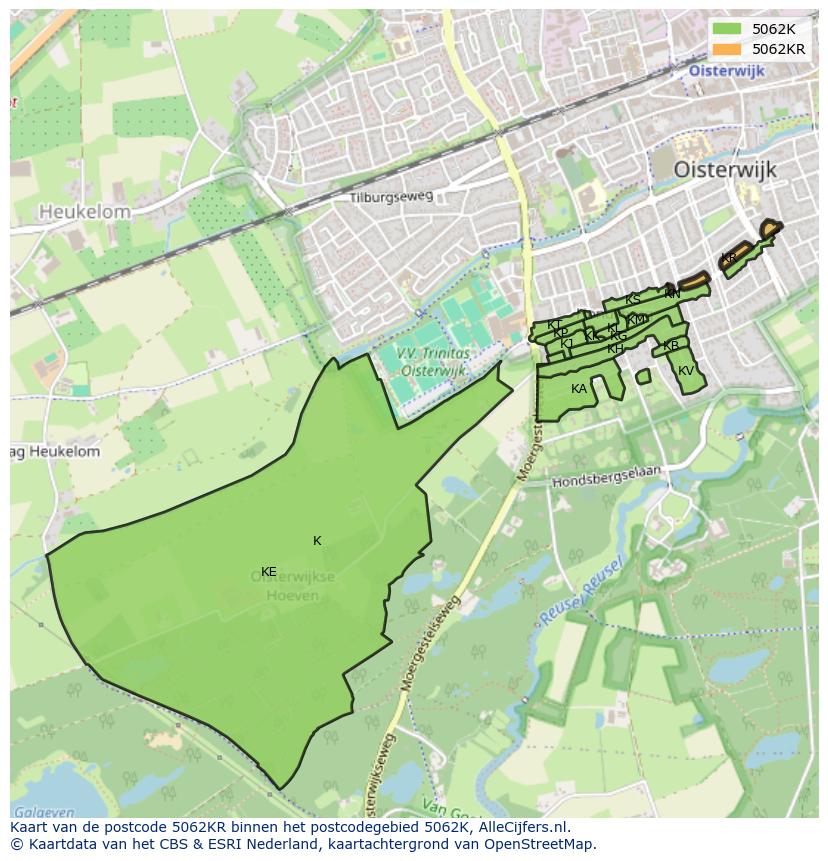 Afbeelding van het postcodegebied 5062 KR op de kaart.