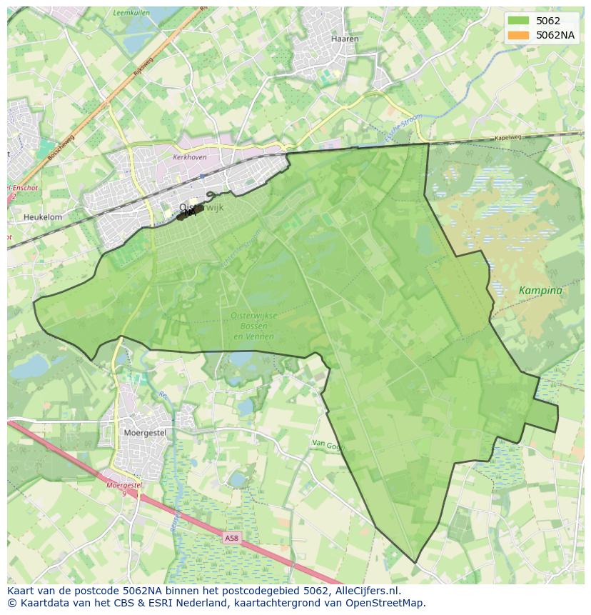 Afbeelding van het postcodegebied 5062 NA op de kaart.