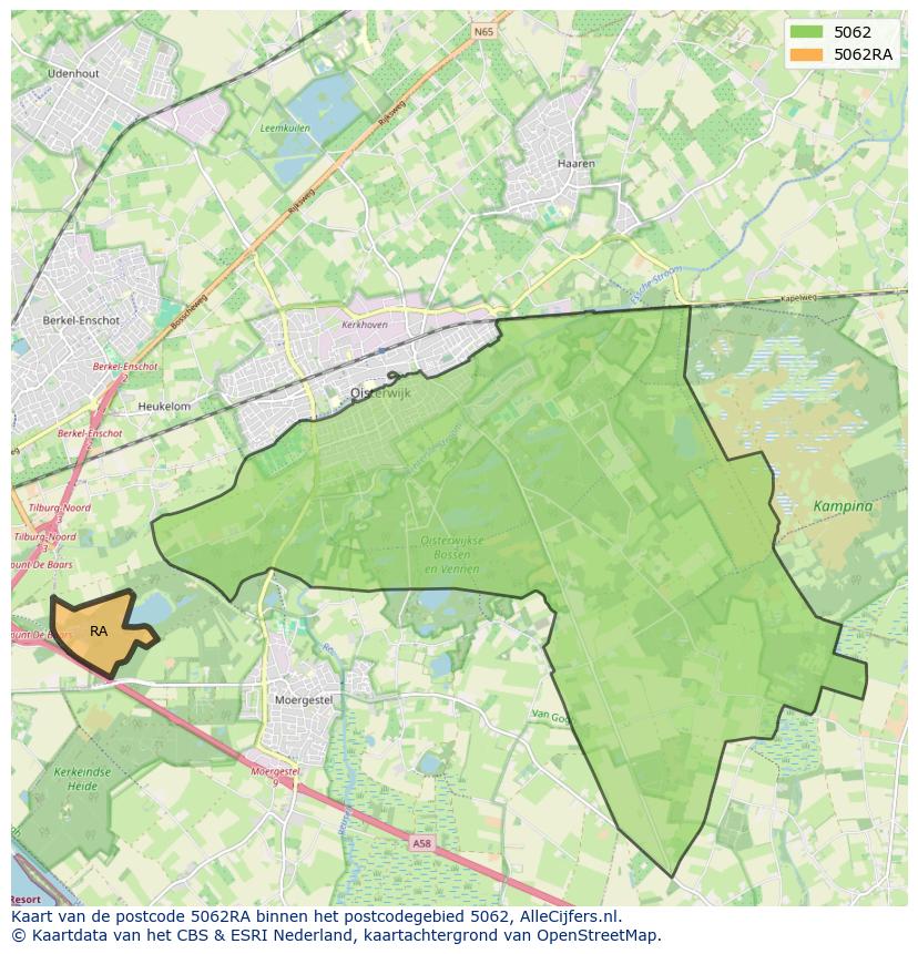Afbeelding van het postcodegebied 5062 RA op de kaart.